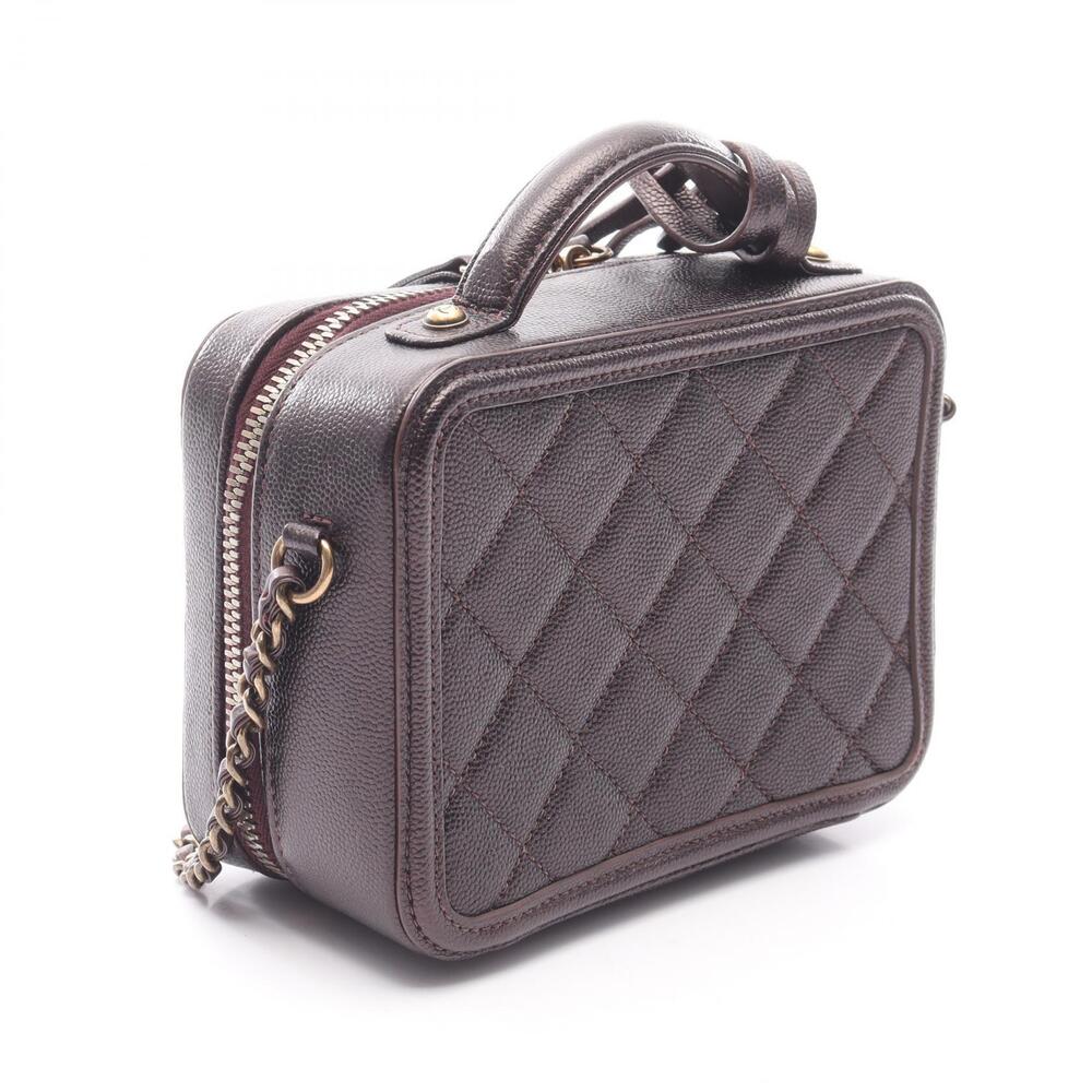 Chanel Grained Purple Shoulder Figley Leather Calfskin Vanity CC Bag Purple